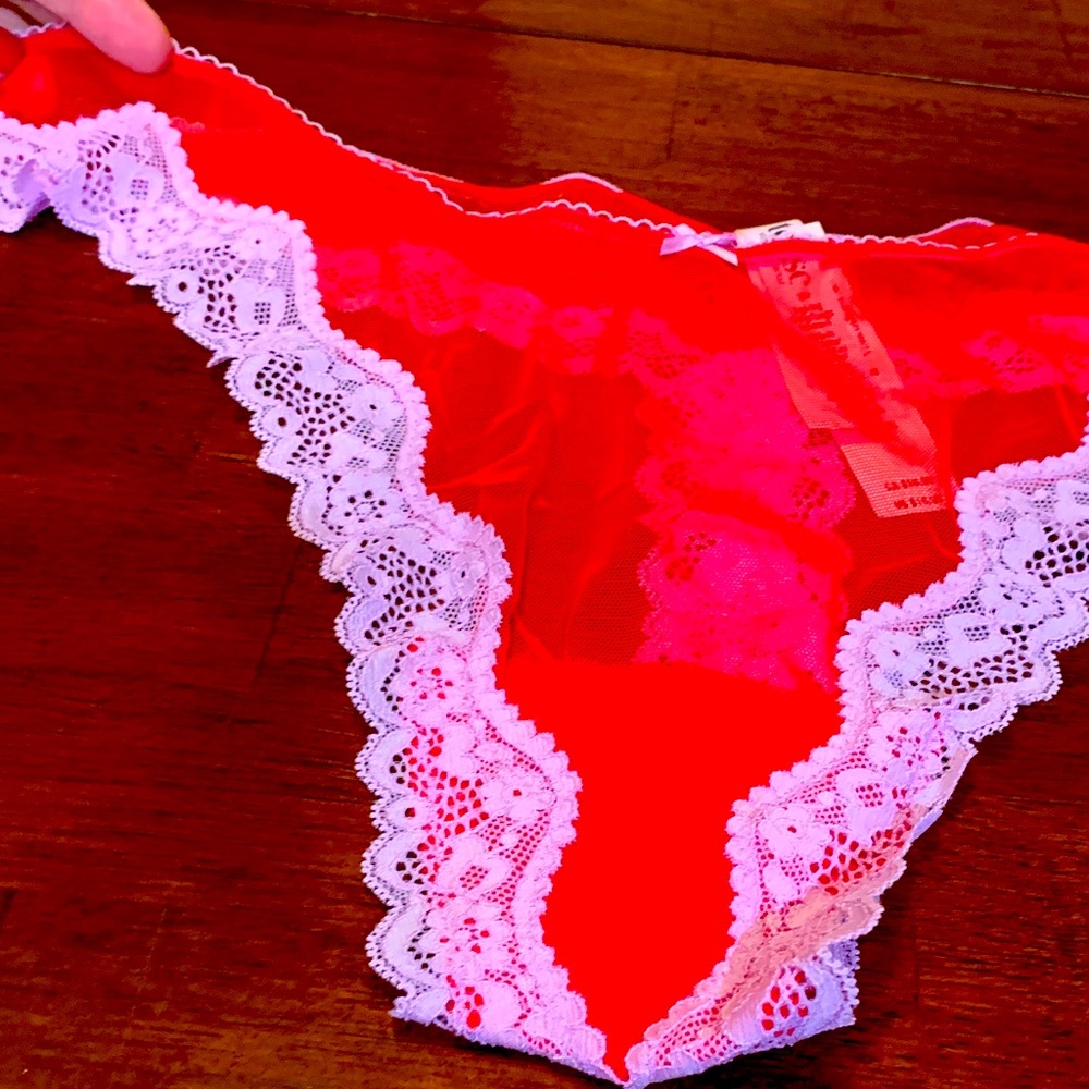 Very sexy thong, L, brand new Lace Red Panty, gorgeous red and lavender trim.